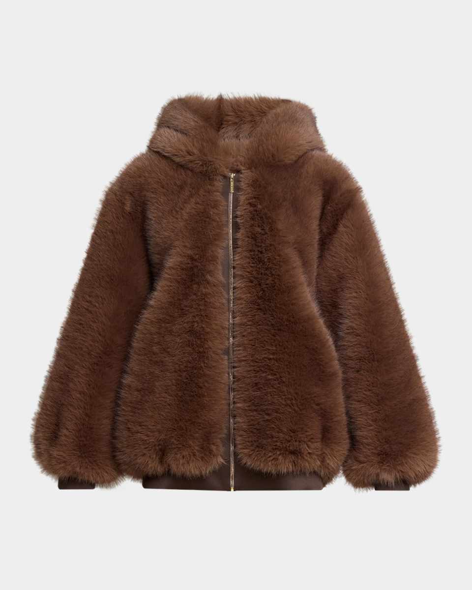 Lamb Shearling Hooded Oversized Zip Jacket